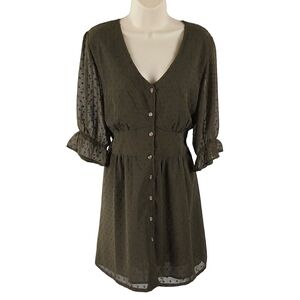 Speed Control Olive Button-Front Midi Shirt Dress